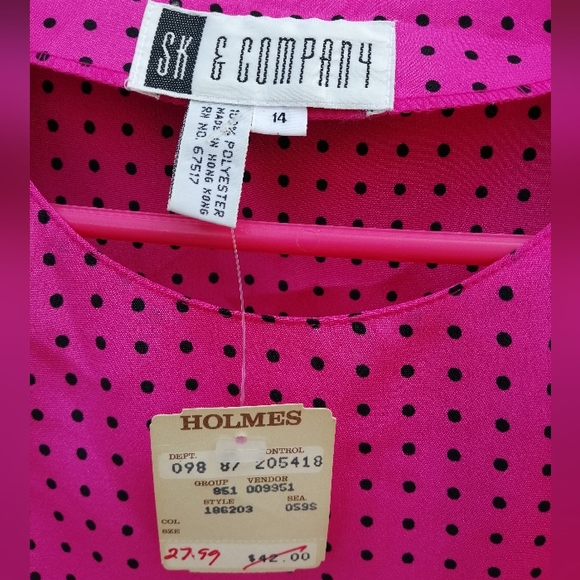 Vintage 80s SK & Company Hot Pink Polka-dot Blouse & Skirt Set - Picture 7 of 9